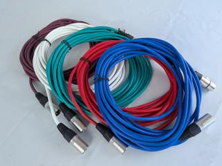 Set of 5 XLR Mic Leads 10m Cable 5 Different Colours Red Green Blue Purple White